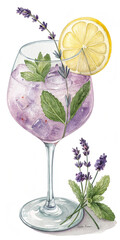 Illustration of watercolor lavender lemonade isolated on white background