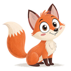 Obraz premium Cute cartoon fox with fluffy tail on transparent background for kids illustrations, nursery posters, stickers and fun educational materials