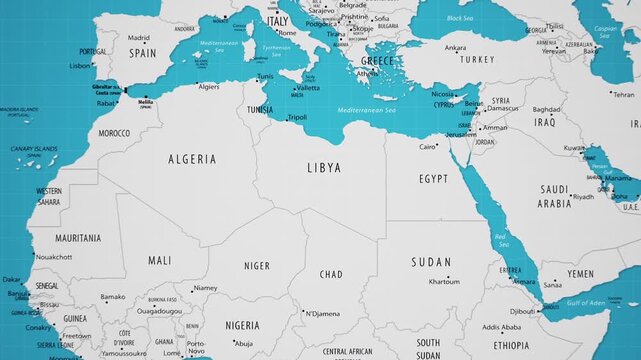 Libya on the World Map with Animated National Flag