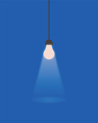 Hanging Light Bulb on Blue Background Vector