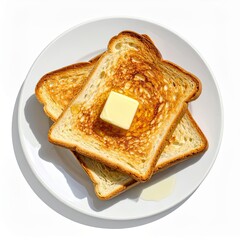Deliciously Toasted Bread with Butter on a White Plate in a Cozy Kitchen Setting