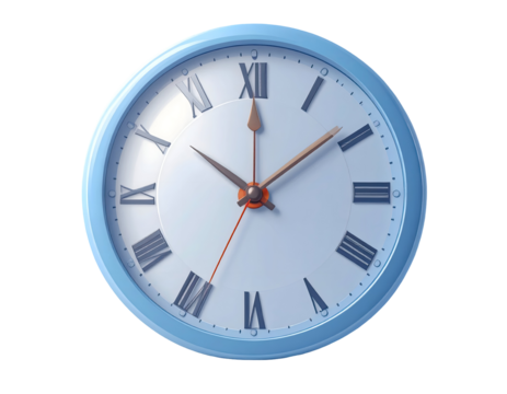Light blue round clock with Roman numerals - Powered by Adobe