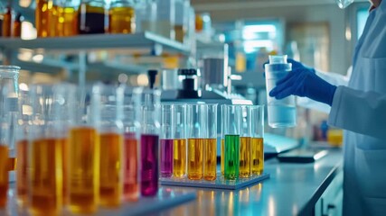 A scientist in a laboratory surrounded by various scientific equipment conducting research and data analysis. - Powered by Adobe