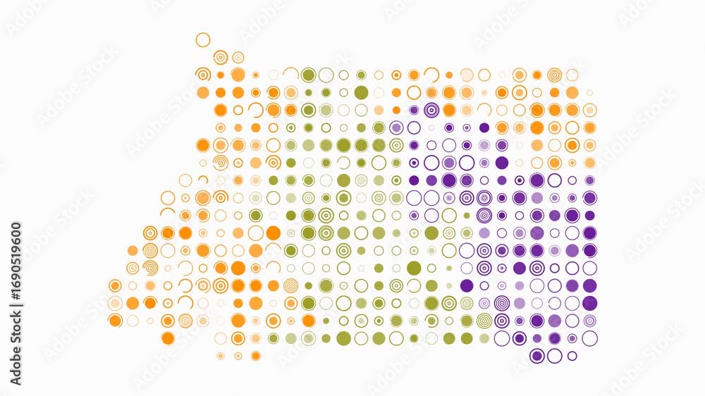 Poster equatorial guinea map animation. shape of the country with pulsating colored dots. large size circle