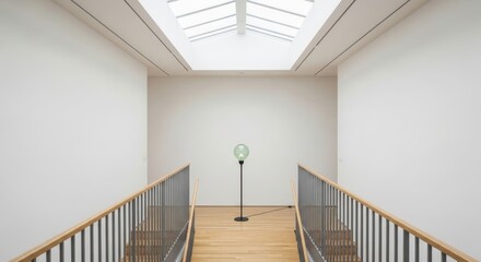 Modern art gallery interior with minimalistic design and skylight