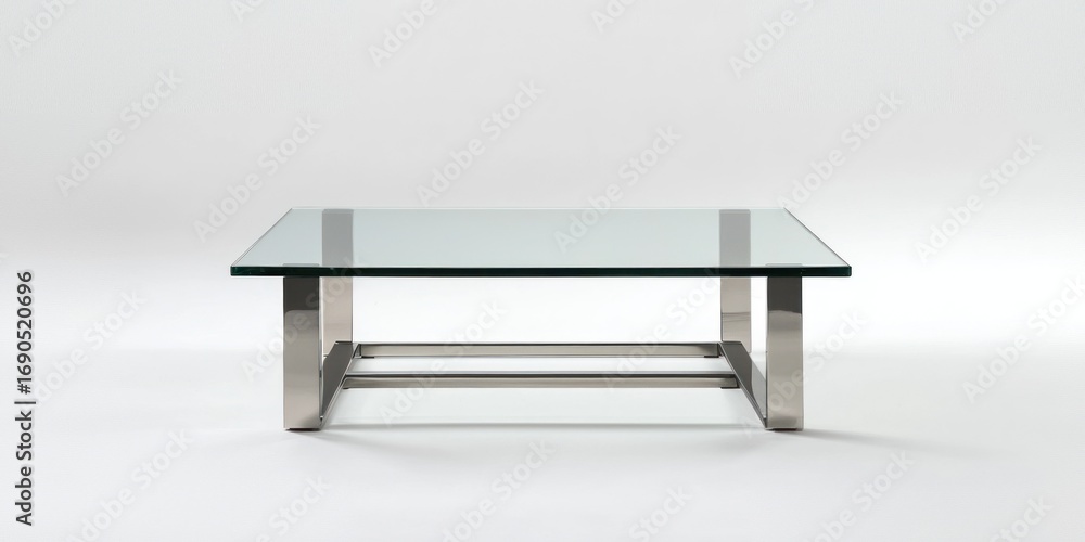 Poster a sleek, modern coffee table with a clear glass top and a chrome base. the table features a rectangu