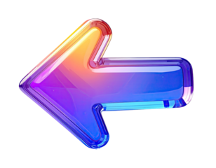 Glossy, vibrant left-pointing arrow, gradient colors