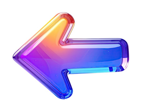 Glossy, vibrant left-pointing arrow, gradient colors