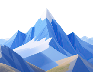 Stylized mountain peak, bright blue slopes, white snow cap