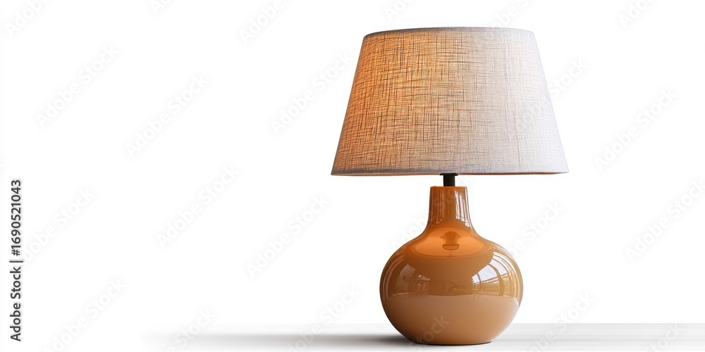 Poster a single, orange table lamp stands on a white surface. the lamp has a rounded base and a bulb with a