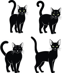 Set of black cat illustrations with cute poses and expressions, perfect vector artwork for Halloween, decoration, stickers, prints, and digital designsSet of black cat illustrations w