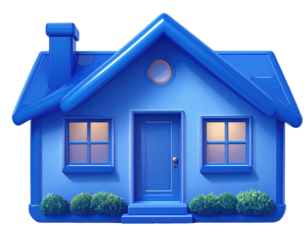 Simple, stylized, blue house icon