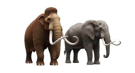 Obraz premium Comparison of a woolly mammoth and a modern African elephant, highlighting their distinct features and evolutionary relationship