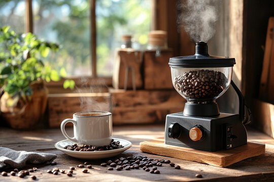 coffee grinder and beans - Powered by Adobe
