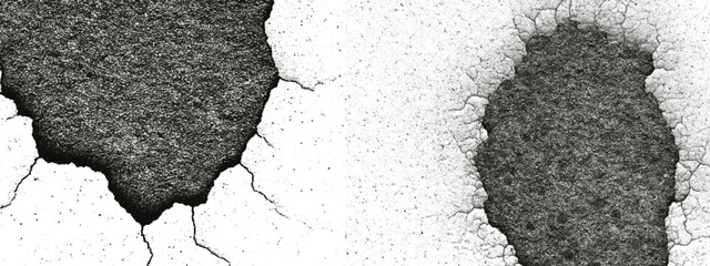 Dirty smudged ink stain on white background with rough edges