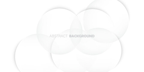 Abstract White Overlapping Circles Background Design. Minimalist abstract background with white overlapping transparent circles and soft shadows.