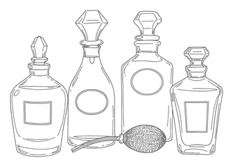 Vintage Perfume Bottle Line Art - Apothecary Style Vector