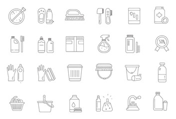 Spring Cleaning Line Art Grid - Vector Illustration