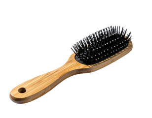 Wooden-handled hairbrush with black bristles