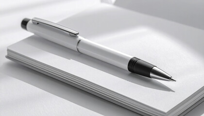 Silver pen resting on stack of white paper in soft light