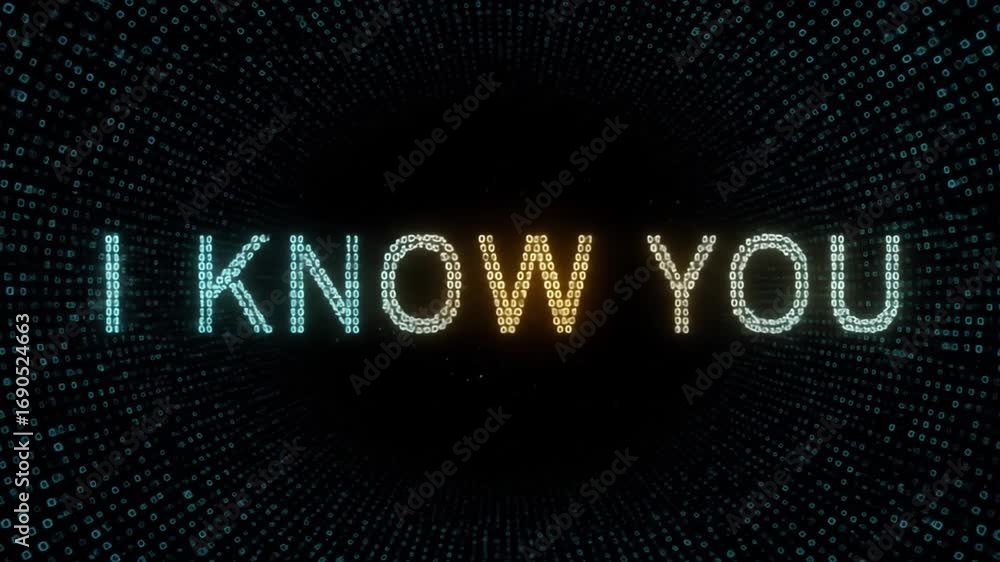 Poster digital tunnel with binary code forming message i know you