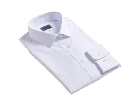 Folded white dress shirt, collar, buttons, and cuffs visible