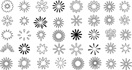 Intricate black and white abstract snowflake designs isolated on transparent background