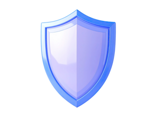 3D rendered light purple shield, outlined in a glossy blue