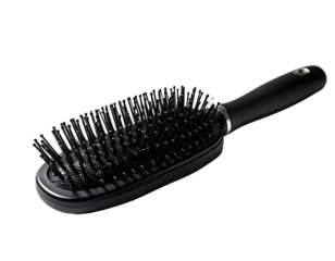 Black oval hairbrush with dark handle