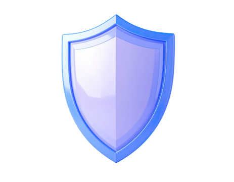 3D rendered light purple shield, outlined in a glossy blue
