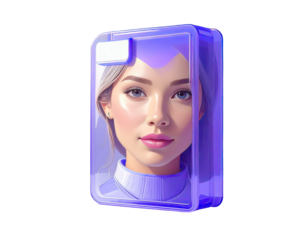 Woman's portrait in a vibrant purple case