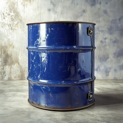 Blue metal barrel standing inside a room