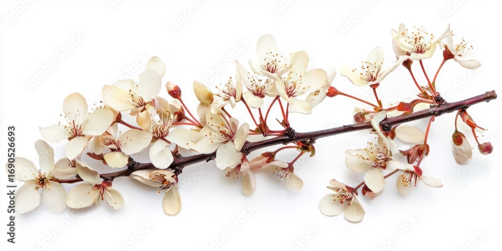 Poster a delicate branch of a flowering tree is arranged horizontally across the center of the image. the b