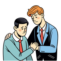 Professional Attorney Comforting Stressed Client with Supportive Handshake, Legal Consultation, Trust, Empathy, Office Counseling, Law Firm Vector Illustration