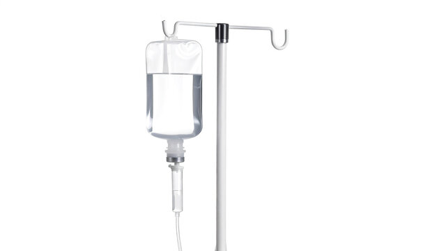 Iv drip hanging clear solution in a hospital setting