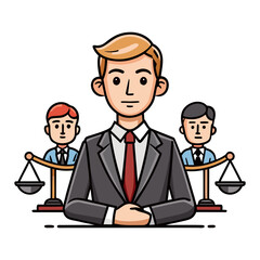 Professional Male Lawyer Mediating Between Conflicting Parties, Resolving Disputes, Legal Consultation, Justice, Conflict Resolution, Law Office Vector Illustration