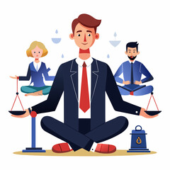 Professional Male Lawyer Mediating Between Conflicting Parties, Resolving Disputes, Legal Consultation, Justice, Conflict Resolution, Law Office Vector Illustration