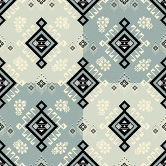 A modern and stylish set of seamless tribal patterns and borders. This design features bold geometric shapes, diamonds, zigzags, and small decorative elements inspired by traditional 