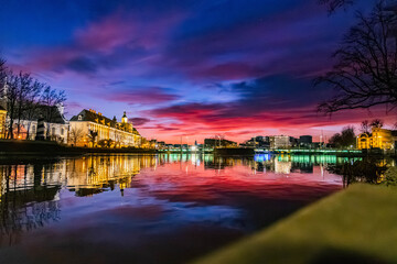 Wroclaw, Poland: 12.17.2023: The city of Wroclaw during a beautiful sunset