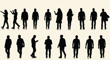 Diverse group of people silhouettes walking and talking for business presentation or marketing materials