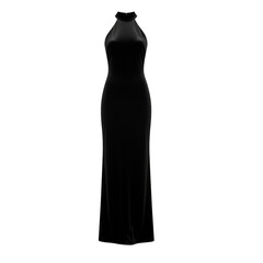 Black velvet high neck halter evening gown