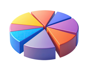 A 3D pie chart with eight colorful segments
