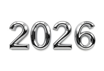 2026 Chrome Digits in Glossy Metallic Style Reflective 3D Numbers for New Year Celebration