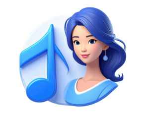 Woman with blue hair and a music note