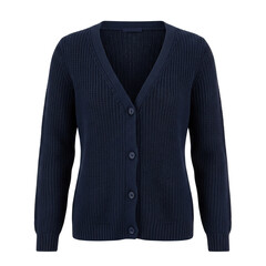 Navy blue ribbed knit v-neck cardigan sweater