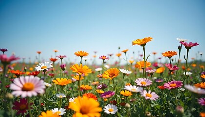 Obraz premium Summer Wildflowers in Bloom Under Clear Blue Sky – Bright Vibrant Nature