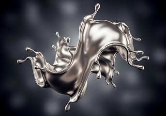 Dynamic fluid splash capturing abstract metallic elegance against a blurred backdrop  create visual allure with its