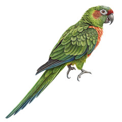 Obraz premium Vibrant green parrot with striking red and orange markings perched elegantly 