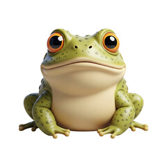 Obraz premium 3D cartoon PNG of frog with orange eyes, playful whimsical amphibian character design for children’s books, educational materials, or animated games