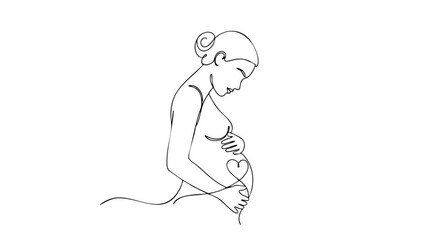 Elegant line art of a pregnant woman embracing motherhood with love and anticipation for new life
